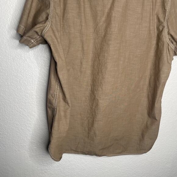 GAP Mens Shirt Size L Light Brown Short Sleeve Collared Button Down Unlined - Picture 12 of 15